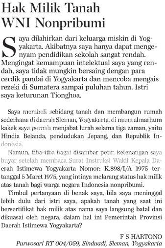 Hak Milik Buat Non Probumi